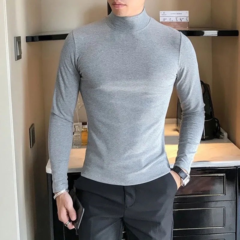 T Shirt Tight Fit - Męska koszulka z wysokim kołnierzem na