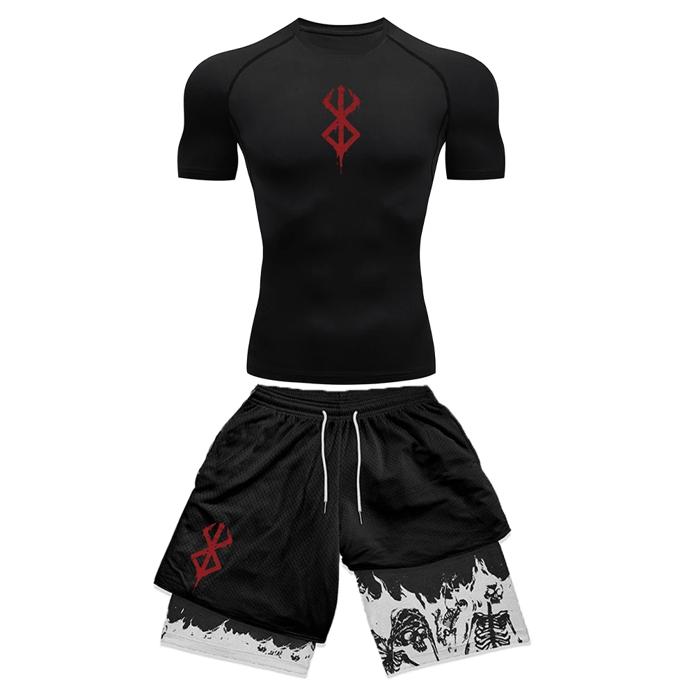 Compression Shorts Athletes - Męski zestaw kompresyjny z motywem anime,